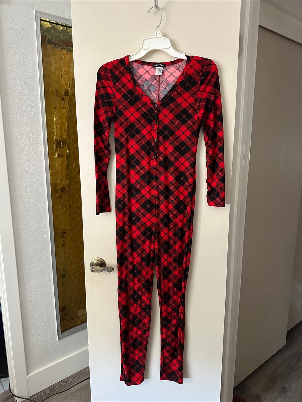 Red Plaid Kids One-Piece Pajama Romper